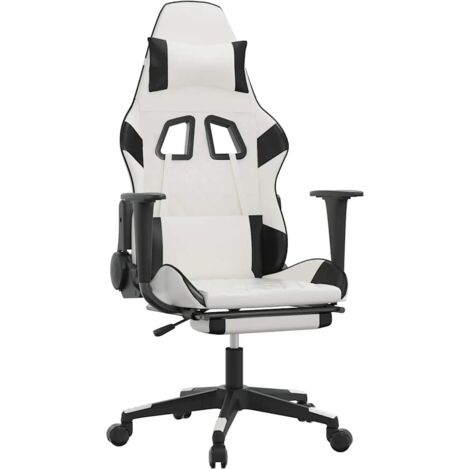 Silla gaming masaje y reposapiés cuero sintético negro blanco vidaXL