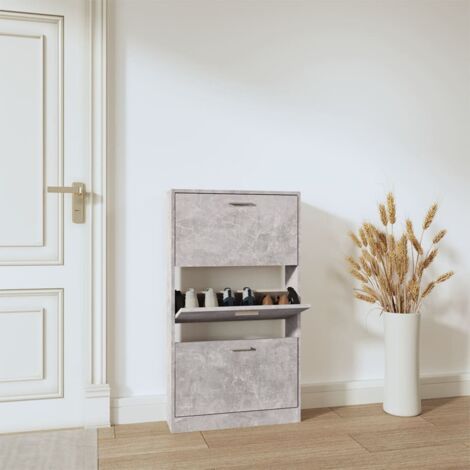 Mueble zapatero madera contrachapada gris hormigón 59x17x108 cm vidaXL