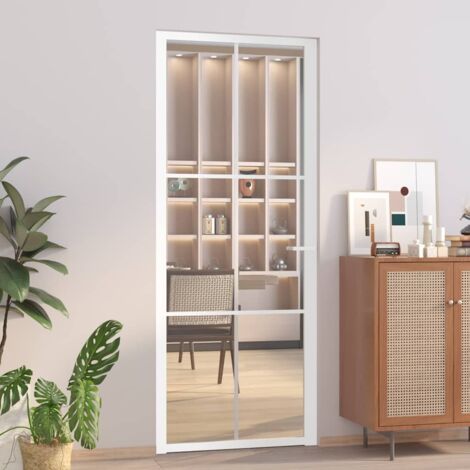 Puerta interior vidrio EGS y aluminio blanco 83x201,5 cm vidaXL