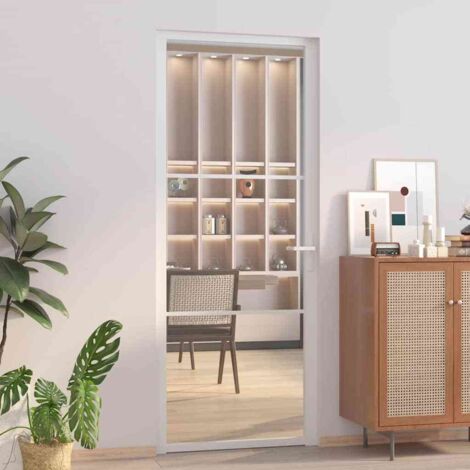 Puerta interior vidrio EGS y aluminio blanco 83x201,5 cm vidaXL