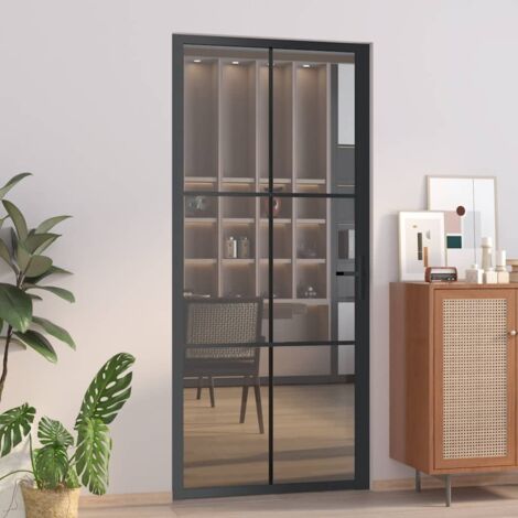 Puerta interior vidrio EGS y aluminio negro 93x201,5 cm vidaXL