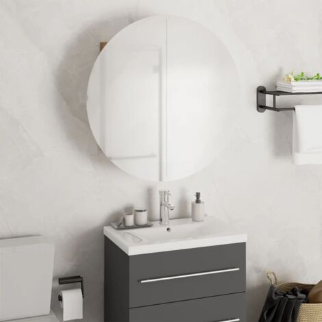 Armario de baño con espejo redondo y LED roble 47x47x17,5 cm vidaXL