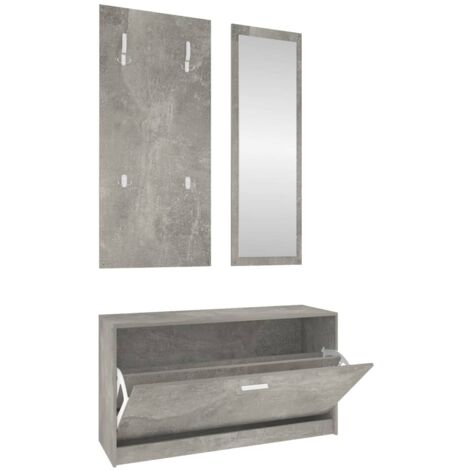 Set mueble zapatero 3 en 1 madera contrachapada gris hormigón vidaXL