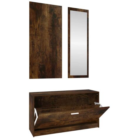 Set mueble zapatero 3 en 1 madera contrachapada roble ahumado vidaXL