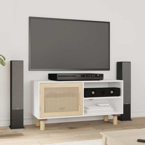 Mueble para TV madera maciza pino y ratán natural 80x30x40 cm vidaXL