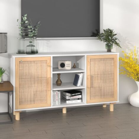 Aparador madera maciza pino blanco ratán natural 105x30x60 cm vidaXL