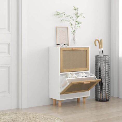 Zapatero madera contrachapada blanco ratán natural 52x25x80 cm vidaXL (1/5)