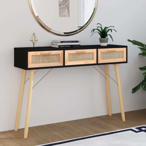 Mesa consola madera pino maciza ratán natural negro 105x30x75cm vidaXL