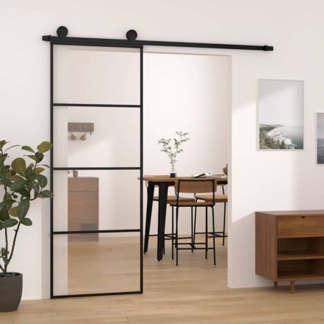 Puerta corredera con set herrajes vidrio ESG aluminio 76x205 cm vidaXL