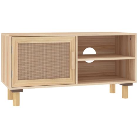 Mueble para TV madera maciza pino y ratán natural 80x30x40 cm vidaXL