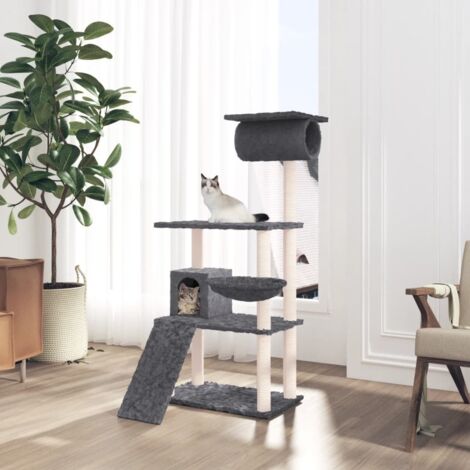 Rascador para gatos con postes de sisal gris oscuro 131 cm vidaXL