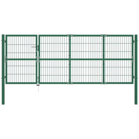 Puerta de valla de jardín con postes acero verde 350x120 cm vidaXL