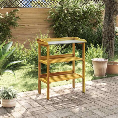 Banco para macetas con 2 estantes madera maciza de acacia+zinc vidaXL