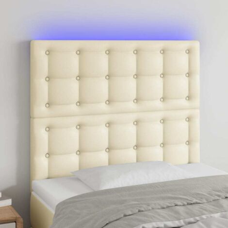 vidaXL Cabecero con luces LED cuero sintético crema 90x5x118/128 cm