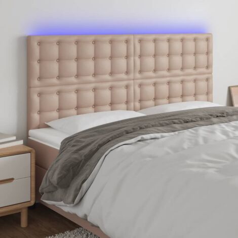 Cabecero luces LED cuero sintético capuchino 160x5x118/128cm vidaXL