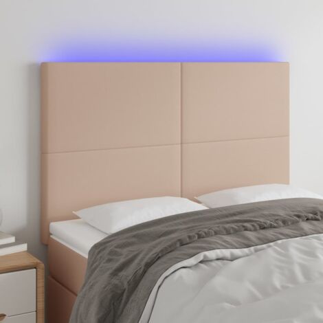 Cabecero luces LED cuero sintético capuchino 144x5x118/128cm vidaXL