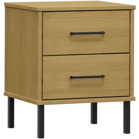 Mesita de noche patas de metal madera maciza pino marrón OSLO vidaXL (1/5)