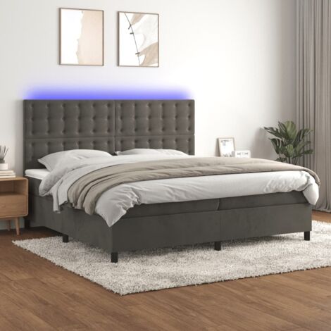 Cama box spring colchón y LED terciopelo gris oscuro 200x200 cm vidaXL (1/5)