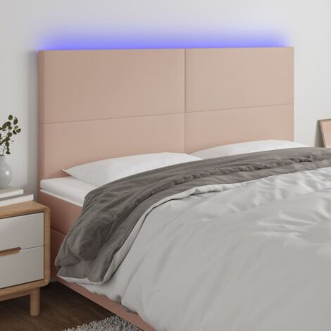 Cabecero luces LED cuero sintético capuchino 200x5x118/128cm vidaXL