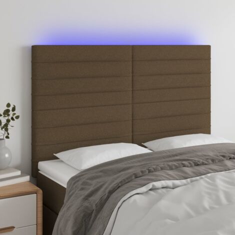 Cabecero con luces LED tela marrón oscuro 144x5x118/128 cm vidaXL