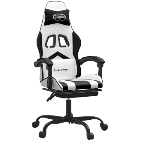 Silla gaming con reposapiés cuero sintético blanco negro vidaXL