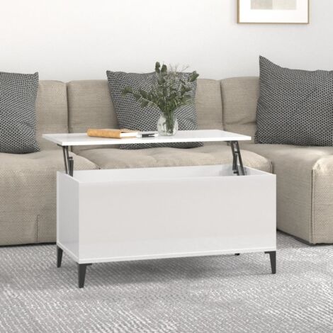 Mesa de centro madera contrachapada blanco brillo 90x44,5x45 cm vidaXL