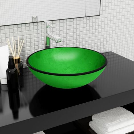 Lavabo de vidrio templado verde 42x14 cm vidaXL