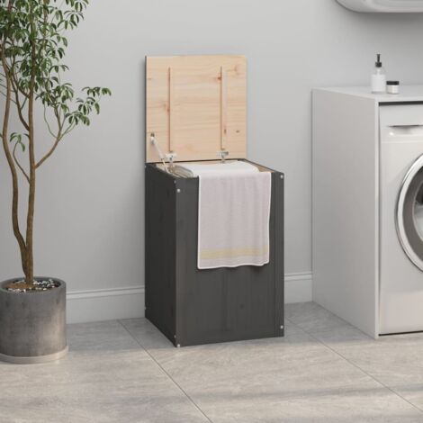 Baúl para la colada madera maciza de pino gris 44x44x66 cm vidaXL