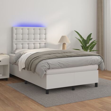Cama box spring colchón y LED cuero sintético blanco 120x200 cm vidaXL (1/5)