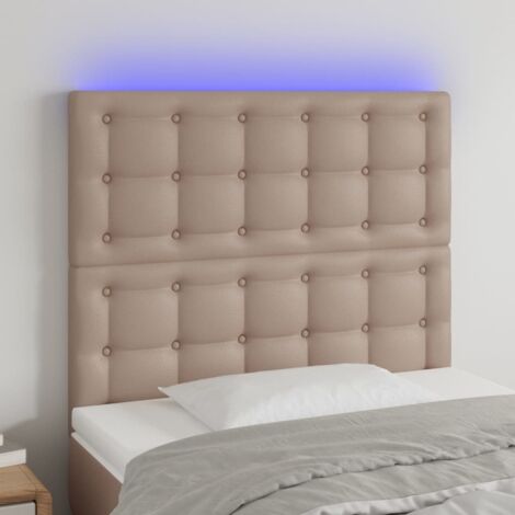 Cabecero luces LED cuero sintético capuchino 100x5x118/128cm vidaXL