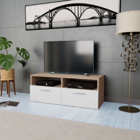Mueble de TV madera de ingeniería roble y blanco 95x35x36 cm vidaXL (1/5)