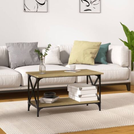 Mesa de centro madera y hierro roble Sonoma 80x45x45 cm vidaXL