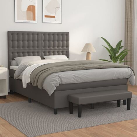 Cama box spring con colchón cuero sintético gris 140x190 cm vidaXL