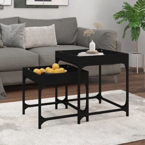 Mesitas auxiliares 2 uds madera contrachapada negra vidaXL