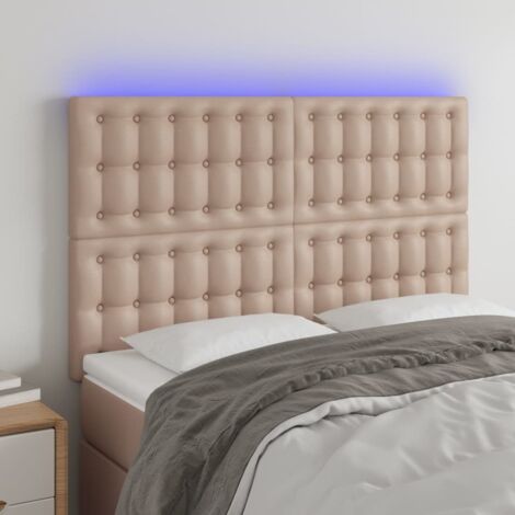 Cabecero luces LED cuero sintético capuchino 144x5x118/128cm vidaXL