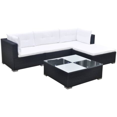 Set de muebles de jardín 5 pzas y cojines ratán sintético negro vidaXL