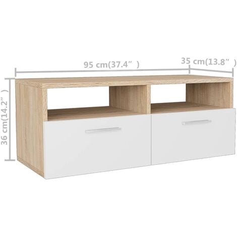 Mueble de TV 2 pzs madera ingeniería roble y blanco 95x35x36 cm vidaXL