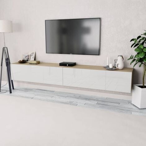 Mueble de TV 2 piezas madera ingeniería blanco brillo y roble vidaXL