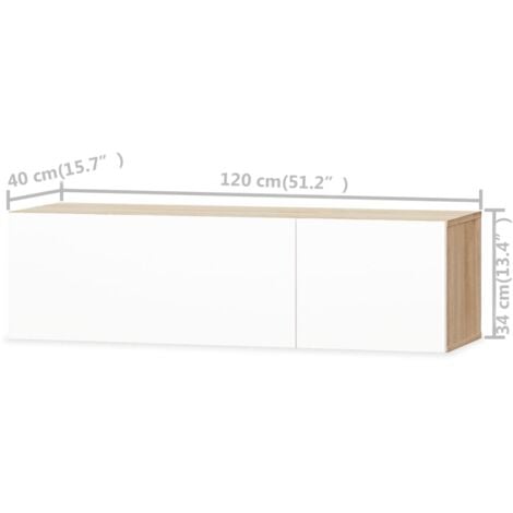 Mueble de TV 2 piezas madera ingeniería blanco brillo y roble vidaXL