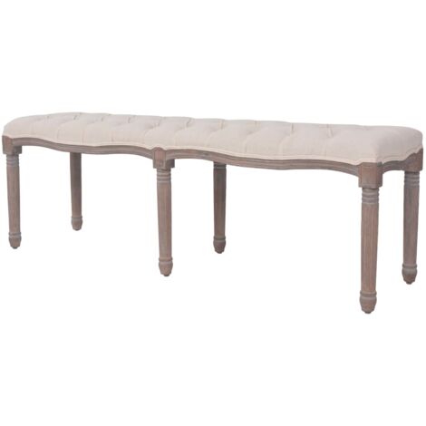Banco de madera maciza y lino blanco crema 150x40x48 cm vidaXL