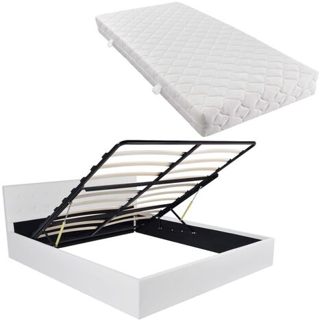 vidaXL Cama Canapé con Colchón Cuero Artificial Blanca 180x200 cm - Blanco