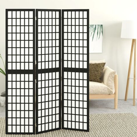 Biombo divisor de ambientes de cuatro paneles y plegable de tejido de bambú  negro Homcom