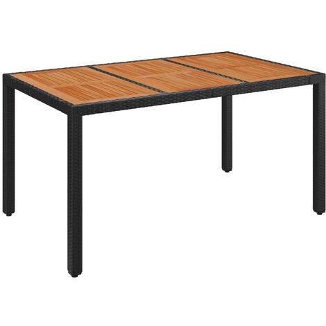 Mesa de jardín superficie de madera ratán PE negro 150x90x75 cm vidaXL