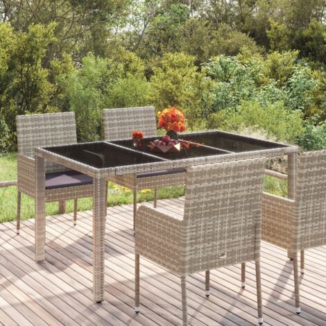 Mesa de jardín superficie de vidrio ratán PE gris 150x90x75 cm vidaXL