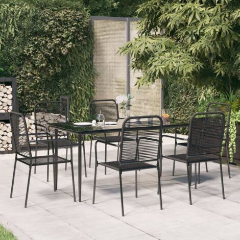 Juego de comedor jardín 7 pzas acero y cuerda de algodón negro vidaXL