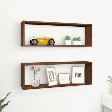 Estante cúbico de pared 2 uds madera roble marrón 80x15x26,5 cm vidaXL