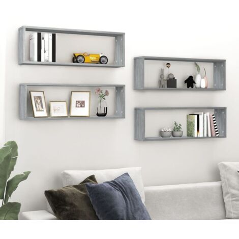 Estante cúbico de pared 4 uds madera gris Sonoma 80x15x26,5 cm vidaXL