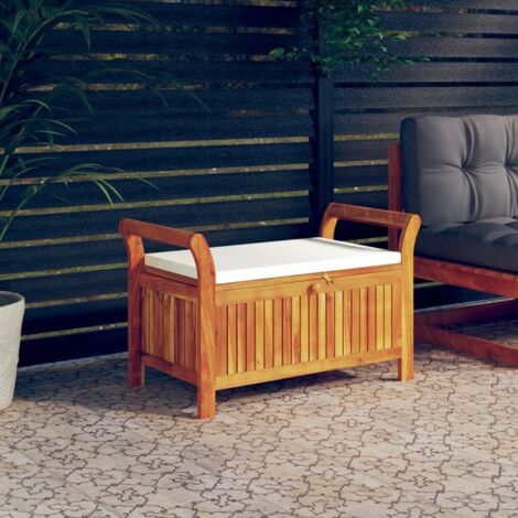 Banco almacenaje jardín con cojín madera maciza de acacia 91 cm vidaXL