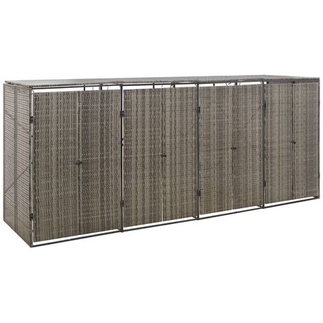 Cobertizo 4 contenedores de basura ratán PE gris 274x80x117 cm vidaXL