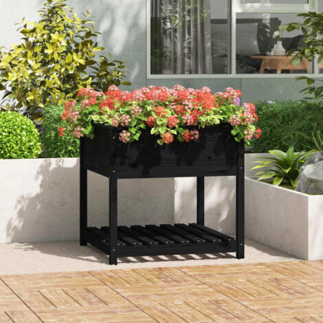 Jardinera con estante madera maciza pino negro 82,5x82,5x81 cm vidaXL